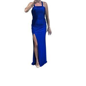 LA FEMME Square Neckline royal blue formal Long Dress Size